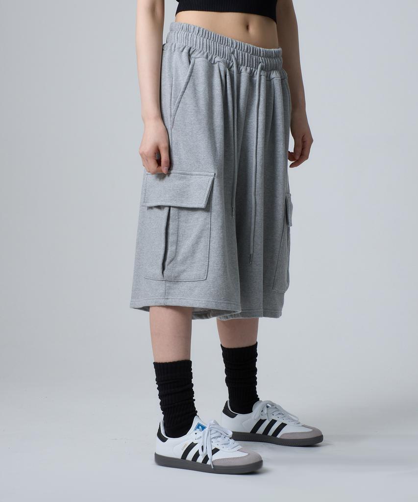 UNKNOWN PLANET Daily Wide Sweat Cargo Shorts Pants Gray