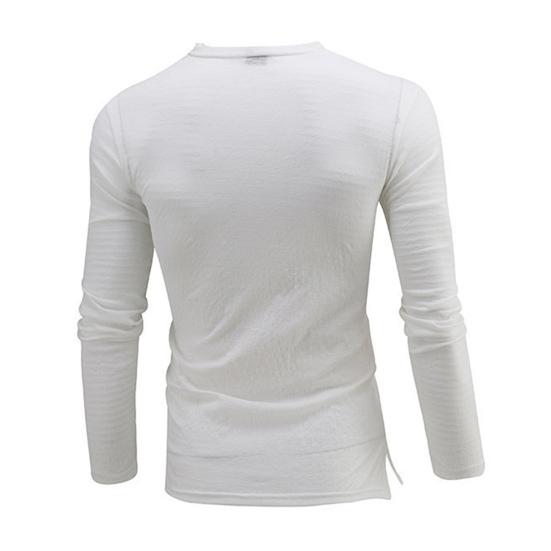 Men T-shirt V-neck Buttons Half Placket Long Sleeve Tee Shirt Solid Color Slim Fit Regular Style Breathable Tops