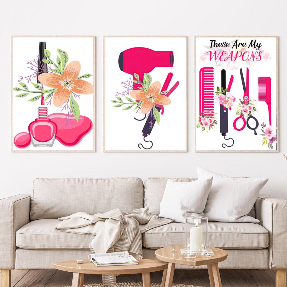 Лак для ногтей, постеры и принты, маникюр, технический подарок, спа, настенная живопись для волос, холст, живопись, цветочные настенные картины, декор для салона красоты