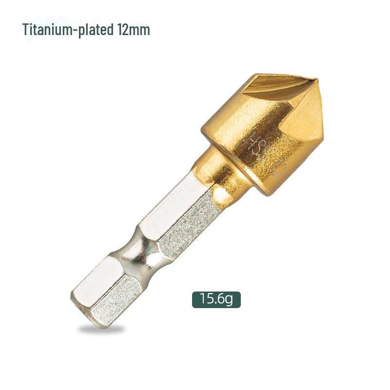 6-Piece Titanium-Plated Hex Handle Chamfering Knife & 3-Piece Hole Reamer Set (12mm, 16mm, 19mm) for Woodworking Countersink