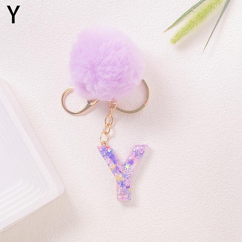 Adorable Glitter Initial Keychain Sparkling Resin Alphabet Pendant With Fluffy Letter Charm For Girls Bags Backpacks Accessories