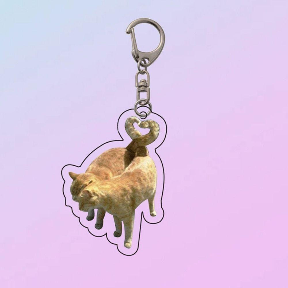 Cartoon Happy Funny Cat Keychain Portable Bag Pendant Keyring DIY Handmade Jewelry