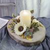 Halloween Candle Ring Wreath Artificial Pumpkin Sunflower Maple Leaf Wreath Pillar Candle Holder for Wedding Home Table Decoration