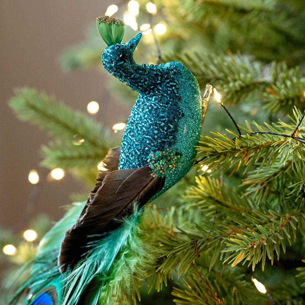 Shimmering Christmas Peacock Decoration Foam DIY Crafts Peacock Cartoon Realistic Feathers Christmas Tree Ornaments