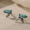 Винтажные серьги-пусеты из металла серебристого цвета с резьбой в виде стрекозы, этнические, инкрустированные имитацией бирюзы, женские украшения
