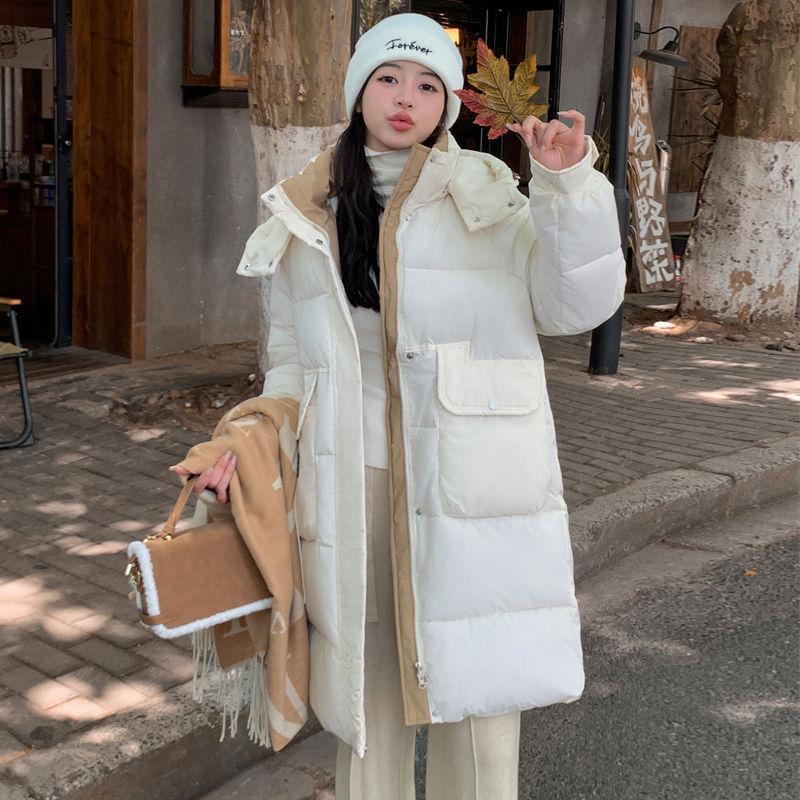 Зима 2024 года, новая мода, свободная съемная шапка, хлопковая одежда, женское среднее и длинное утолщенное теплое хлопковое пальто