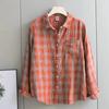 Cotton Double-layer Fabric Spring Autumn Long Sleeved Shirt Women's Korean Plaid Loose Top Slimming Age Reducing Shirt