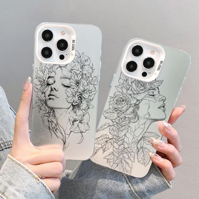 Beautiful Flower Girl Line Design Durable Laser Phone Case For Samsung Galaxy S21 S23 S24 FE S25 S24 S23 S22 Ultra Plus Covers