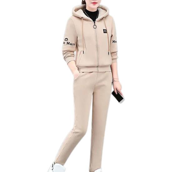 2 Pcs/ Set Pants Suit Hooded Plush Drawstring All Match Coat Suit for Daily Wear