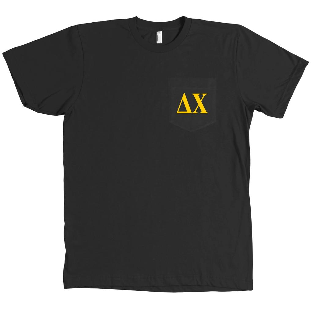 Delta Chi Bella + Canvas POCKET Black T Shirt Fraternity Letters Tee NEW