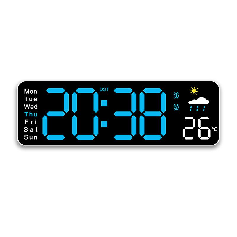Large Digital Wall Clock Temperature Humidity Date Week Weather Display Brightness Adjustable LED Remote Control Alarm Clocks
