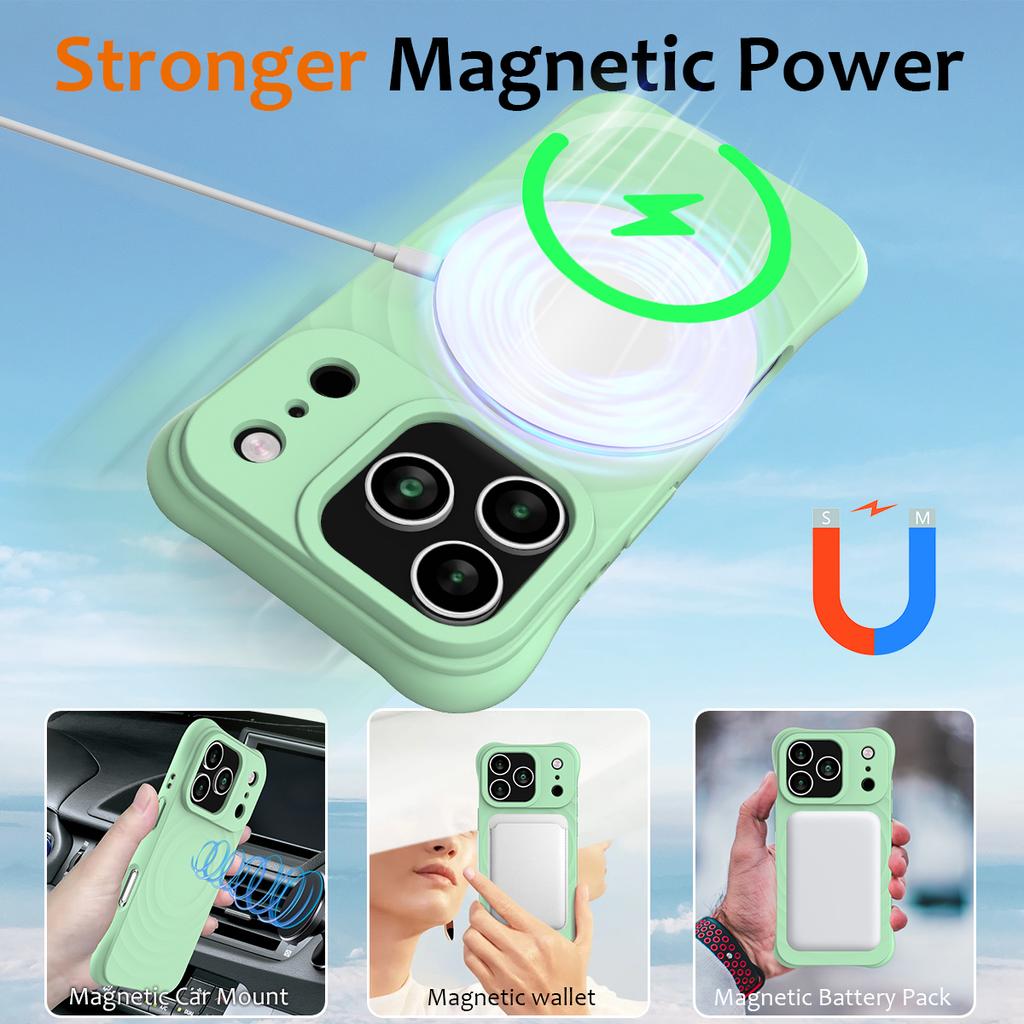 For iPhone 17 Pro Max Case Compatible with MagSafe Ripple Texture Liquid Silicone Protective Cover with Strap