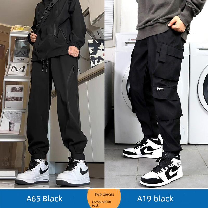 American-Style Black Cargo Pants for Men Paired with Martin Boots, Vibe Functional Straight-Leg Autumn Jogger Pants