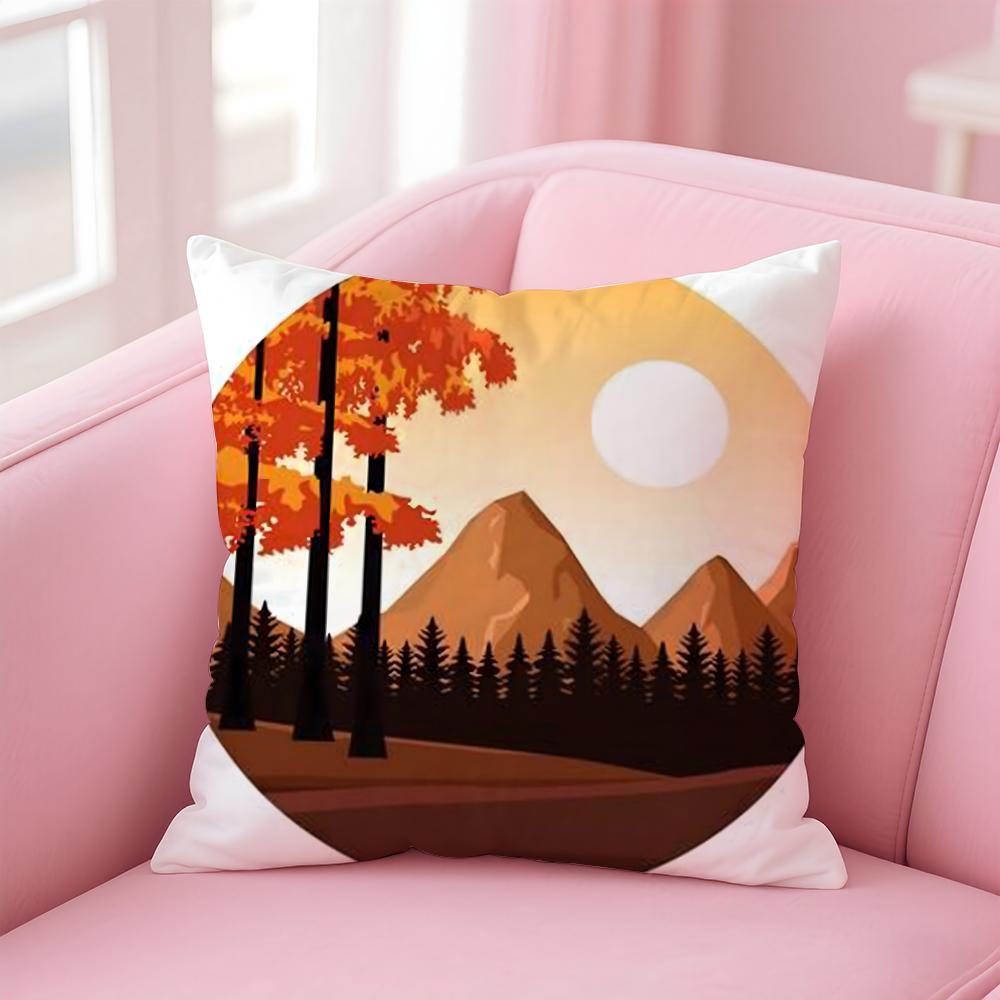 Classic Sunrise Cartoon Cushion Cover Linen Pillowcase Cover Soft Decor for Sofa Home Room
