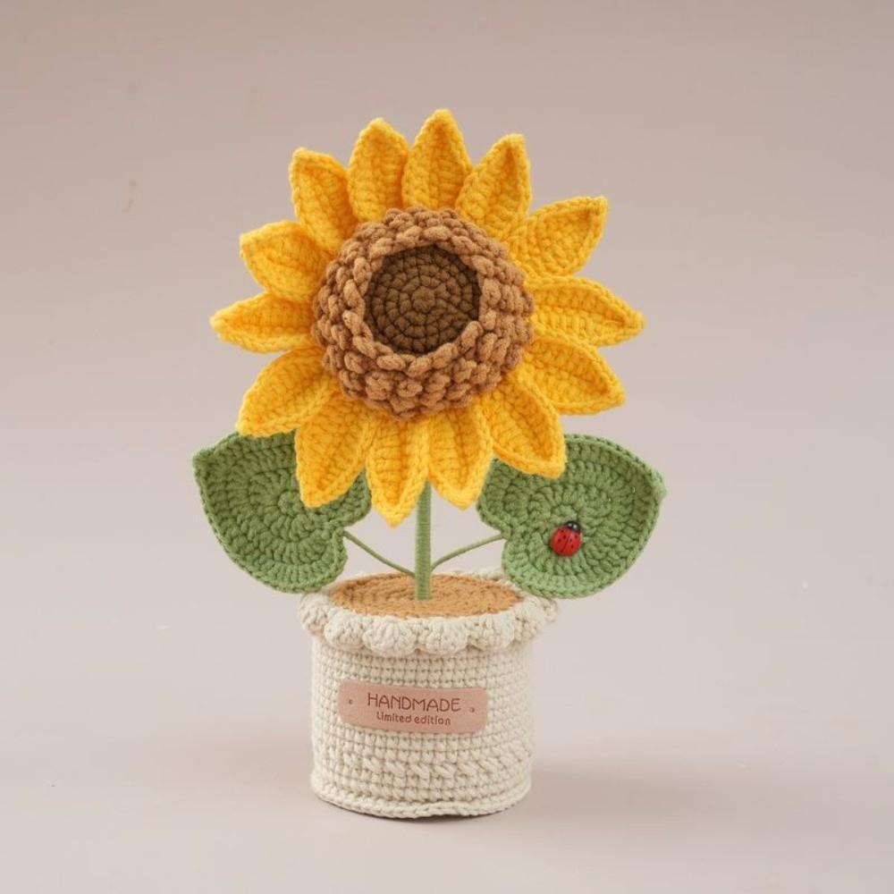 Friend's Gift Crochet Sunflower Potted Room Decor Artificial Sunflower Pot Knitted Flower Home