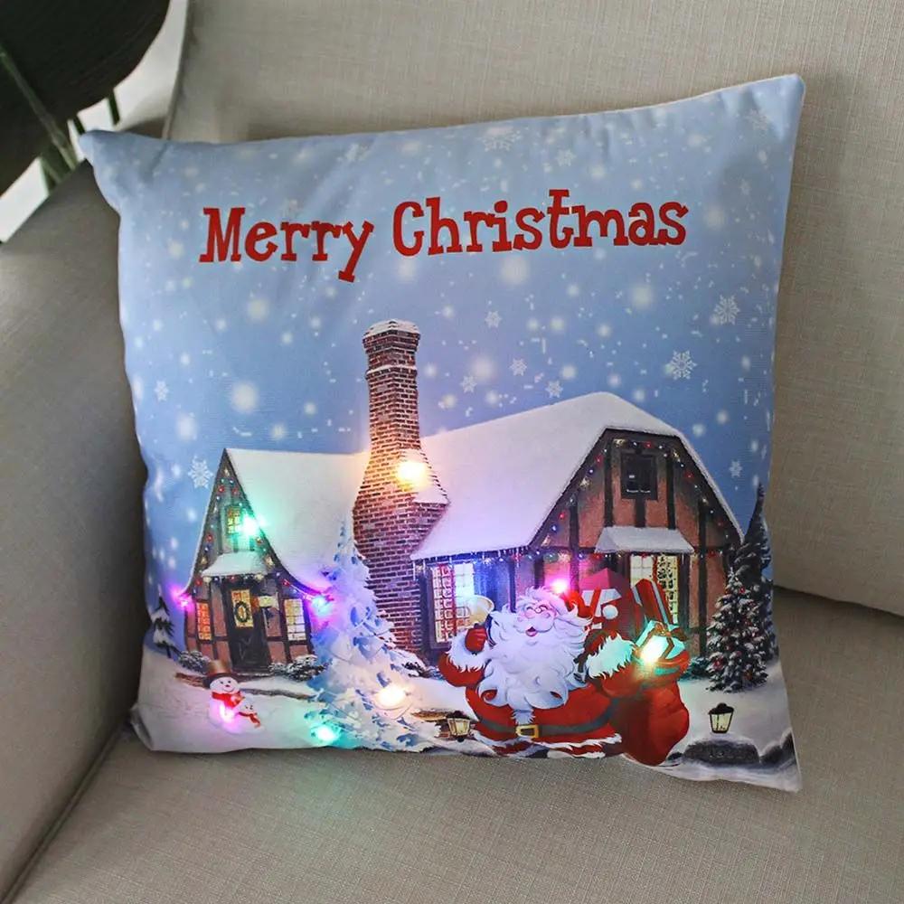 Christmas Light LED Decoration 45x45cm Santa Sled Village Color Ball Sofa Seat Pillow Sleeve Cases