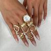 Chunky Gold Rings Set for Women Gold/Silver Baroque Pearl Rings Open Adjustable Pearl Ring Stacking Rings Set Boho Prom Costume Jewelry