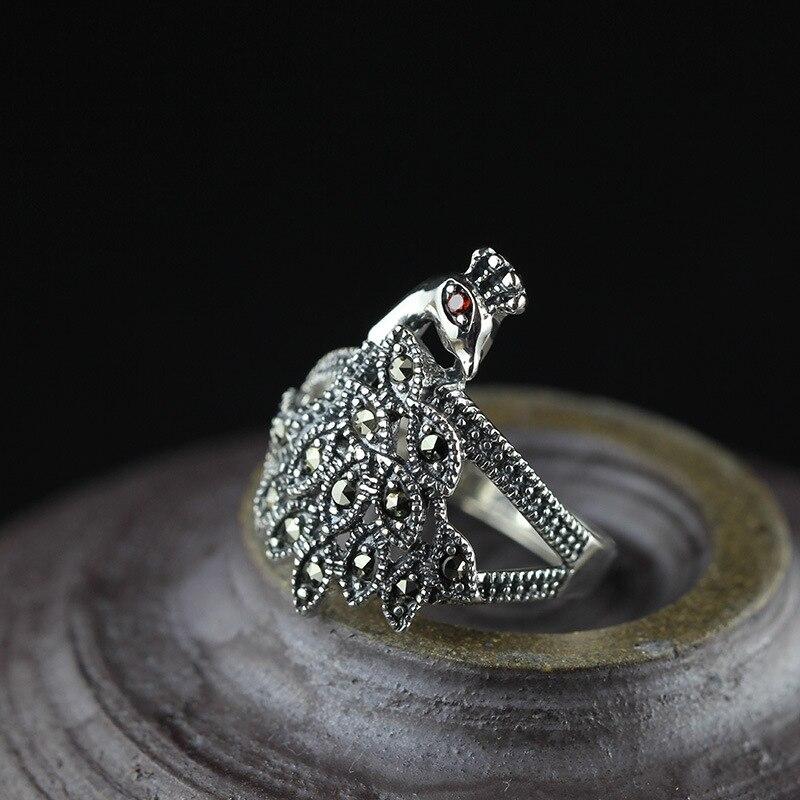 Изделия из серебра 925 пробы, новая женская открытая мода с павлином, открытое кольцо с марсельским камнем S925