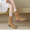 New Mid-Calf Women's Boots Fashion Slip-on Modern Boots   Sale Round Toe Square Heel Shoes