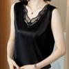 Fashion Chiffon Tops Shirt Women Summer Loose Vest Satin Sleeveless Lace V-neck Top Office Lady Blouse