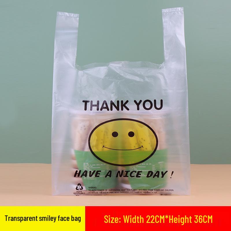 Thickened Transparent Smiley Face Plastic Takeout Bag - Convenient Commercial Packaging Handbag