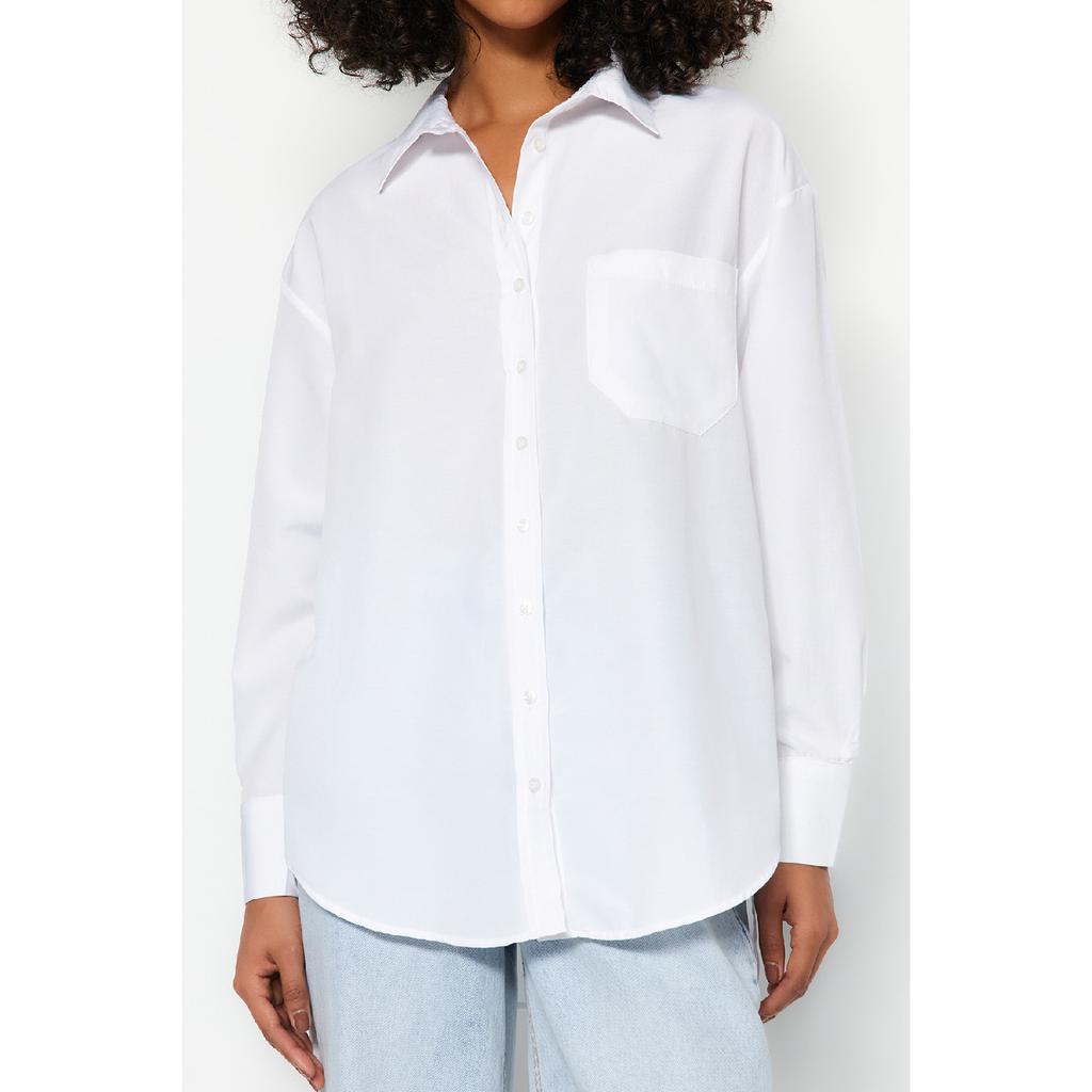 Белая рубашка-бойфренд с одним карманом/широкая хлопковая рубашка Twoaw20go0115