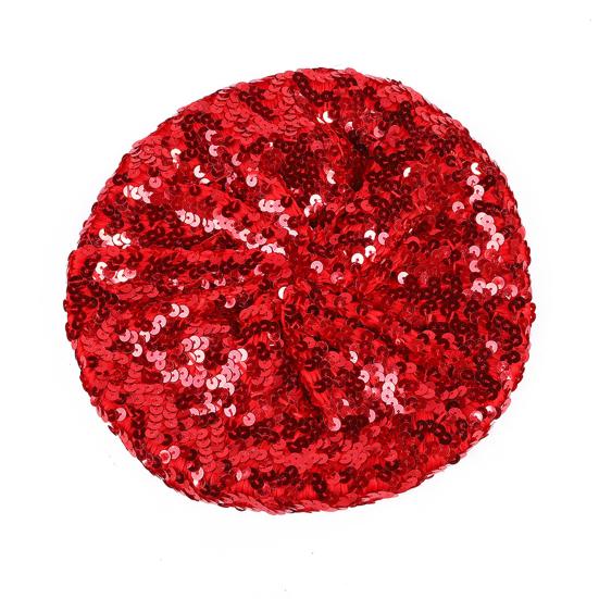 Sequin Beret for Women Sparkling Stage Effect No Brim Flat Top Solid Color Parties Performances Headwear Lady Cap