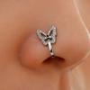 Носовой зажим из нержавеющей стали в форме бабочки с микро-инкрустацией бриллиантами, неперфорированное кольцо для носа, аксессуар для проколов