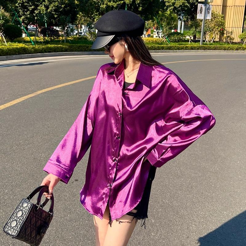 Новые модные повседневные рубашки с длинным рукавом для женщин, однотонные однобортные женские офисные топы больших размеров, блузки для женщин, простая свободная рубашка с солнцезащитным кремом 26226