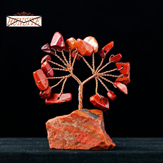 Красочный орнамент из натурального камня с основанием, денежное дерево с положительной целебной энергией