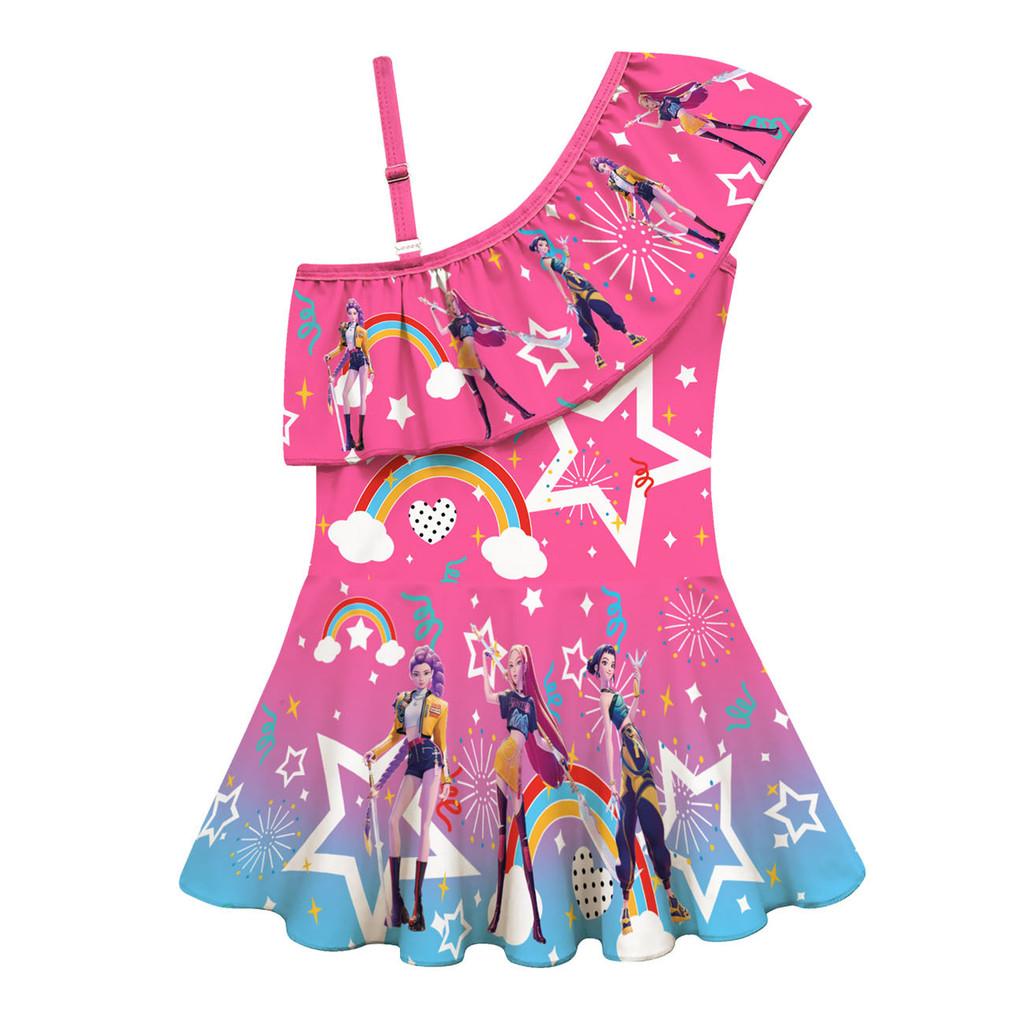 Детский Девочки Аниме Мультфильм K-Pop Руми Зои Мира Принт Слитный Купальник Купальник