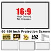Складной 16-дюймовый экран 60-150 дюймов:9 Портативный экран для проектора Белый высокой плотности Без складок Мягкий Экран для HD-проекции для домашнего кинотеатра