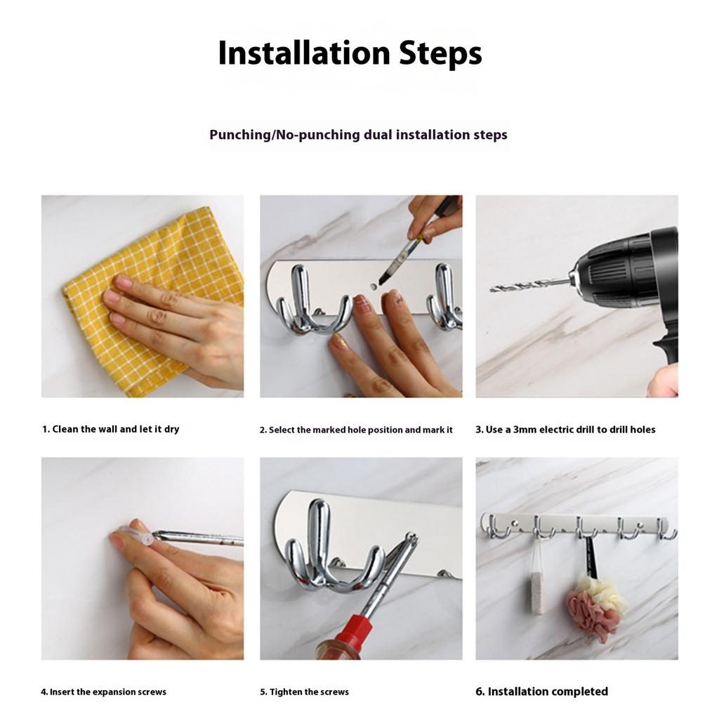 Heavy Duty Stainless Steel Wall Hook Set 4 Double Hooks Hanger Space Saving Storage For Home Office Entryway