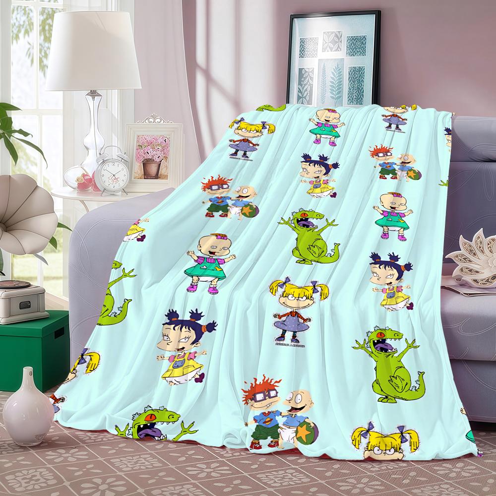 Cartoon R-Rugrats Throw Lightweight 240g Flannel Blanket Soft Skin-friendly for Summer Cooling