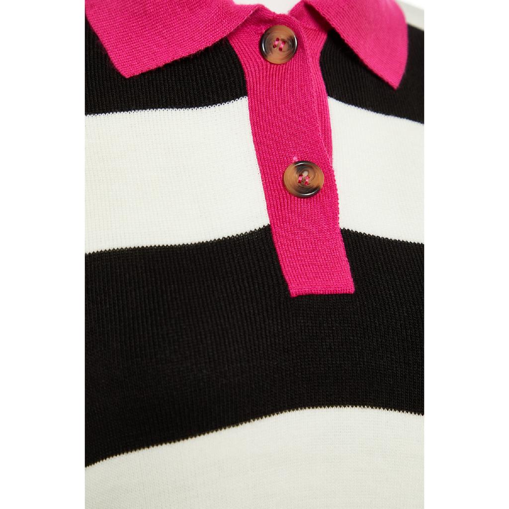 Черный полосатый трикотаж с воротником-поло Tctaw23kz00039