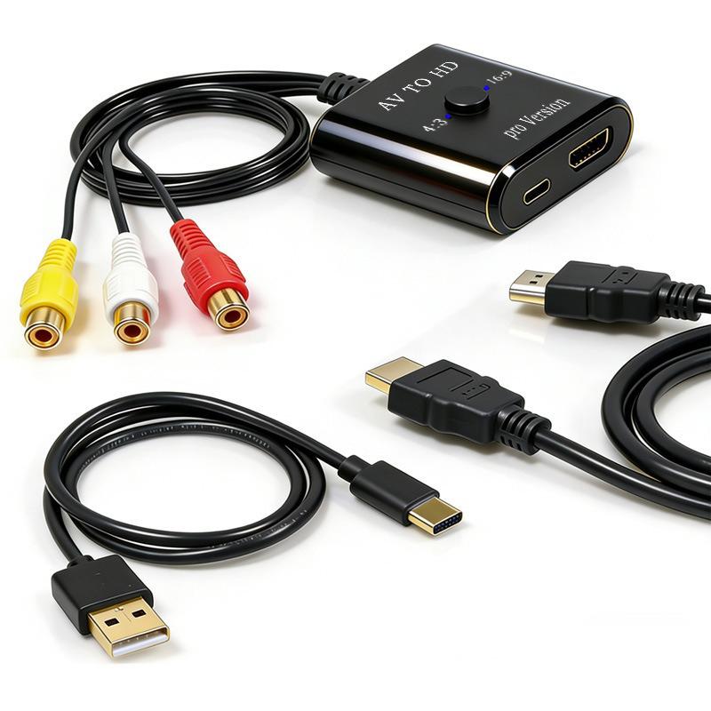 Конвертер AV в HDMI 1080P для устройств RCA: Игровая консоль, Приставка, ТВ-адаптер (4:3)