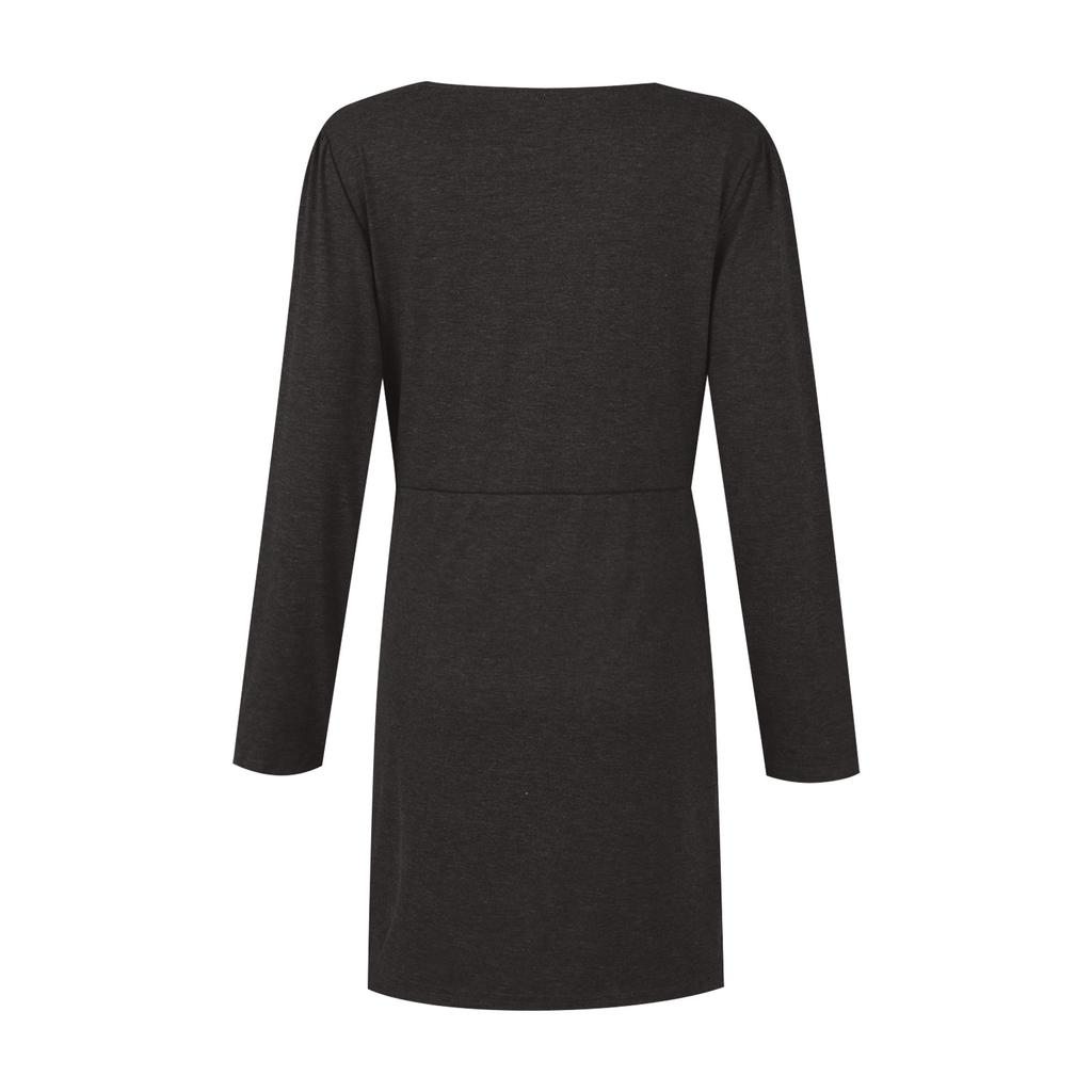 Women's Autumn And Winter Fashionable Casual Solid Color V-neck Waist Long Sleeve Dress