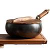 Deerou Ancient Forged Iron Pot, Large Belly, Non-Stick, 24cm with Lid, Suitable for Home, Camping, and Restaurants (Single Pot with Wooden Lid)