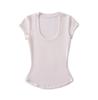 Summer new women's American Tencel U-neck short-sleeved front shoulder T-shirt Spice Girl solid color basic slim-fit and thin top