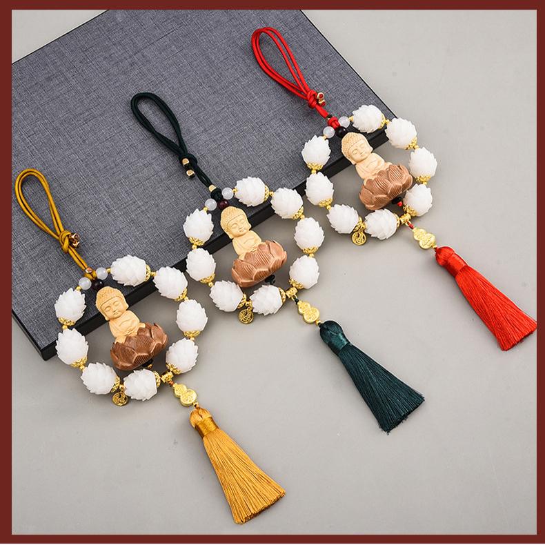 Car Pendant Lotus Pendant Buddha Ornament Gourd Blessing Ornament Creative Boxwood High-end New Pendant Car Accessories Interior
