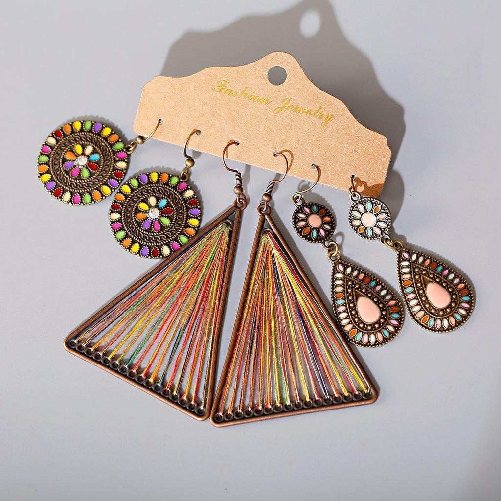 Bohemian Ethnic Retro Earring Set: 3-Piece Hanfu & Nepal Style for Women