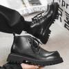 Мужские ботинки мартин высокие берцы британский стиль черные рабочие ботинки локомотив увеличивающие рост средней высоты короткие ботинки 32054-J