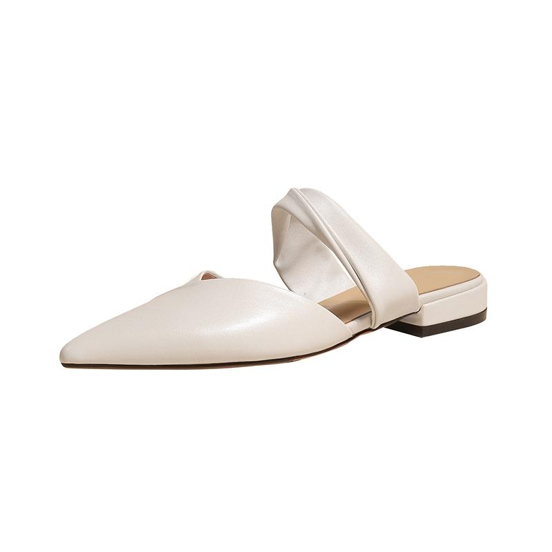 Мода 2024 года, лето, новые модные однотонные простые женские полутапочки с острым носком, удобная кожаная обувь для улицы для женщин