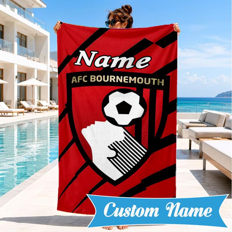 Custom Name Beach Towel Bournemouth Crest Microfiber Beach Towel, Lightweight for Summer Travel, Swimming Pool Fan Birthday Gift