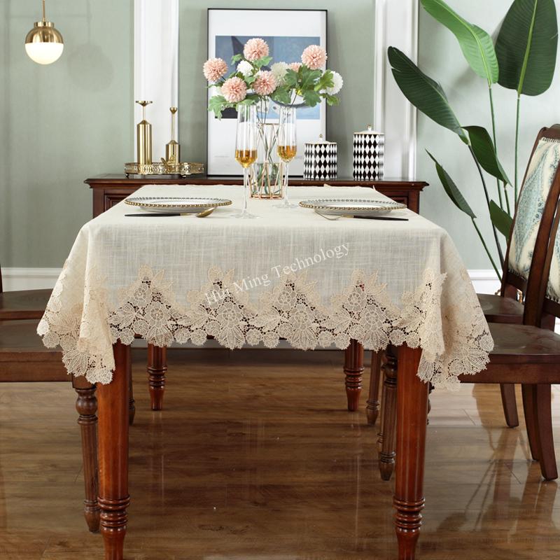 Table Cloth White Table Cover American Linen Cotton Table Juppe Tablecloth Flower Fabric Nordic Tv Cabinet Lace Pattern Modern