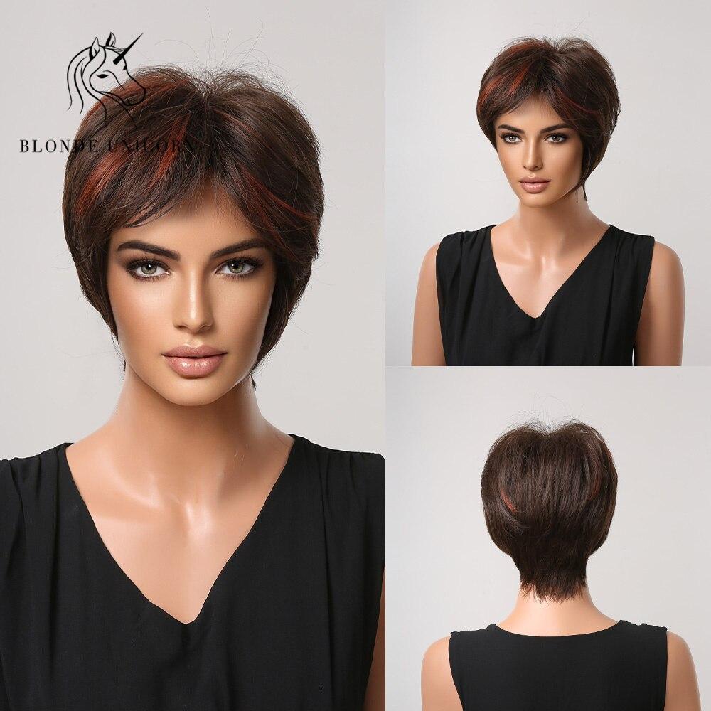 BLONDE UNICORN Парик Blcak, короткий парик боб, синтетические натуральные волосы с стрижкой пикси, парики для повседневного вечернего использования для женщин, термостойкое волокно