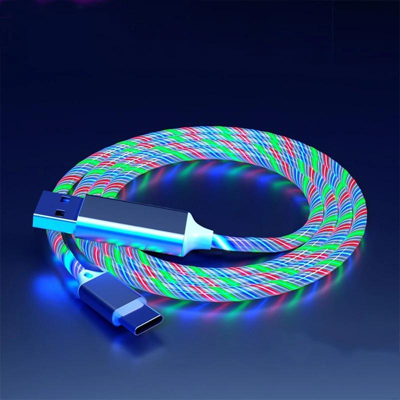 Светодиодный USB-кабель типа C для Samsung Xiaomi OPPO IPhone, быстрое зарядное устройство, кабель для передачи данных, светодиодный кабель со светодиодной подсветкой