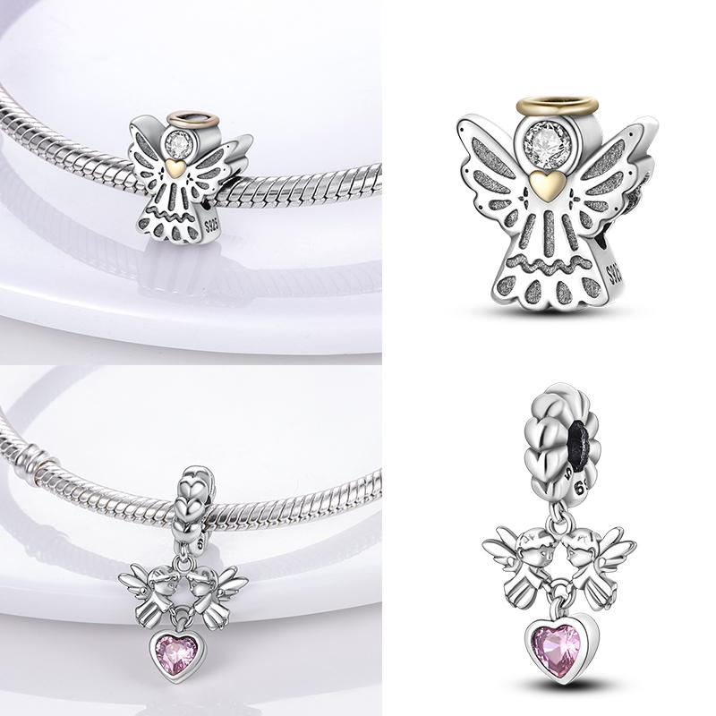 925 Sterling Silver Angel God Of Love Charms Wing Beads Diy For Original Pendant Bracelets Feather Jewelry For Women Gift