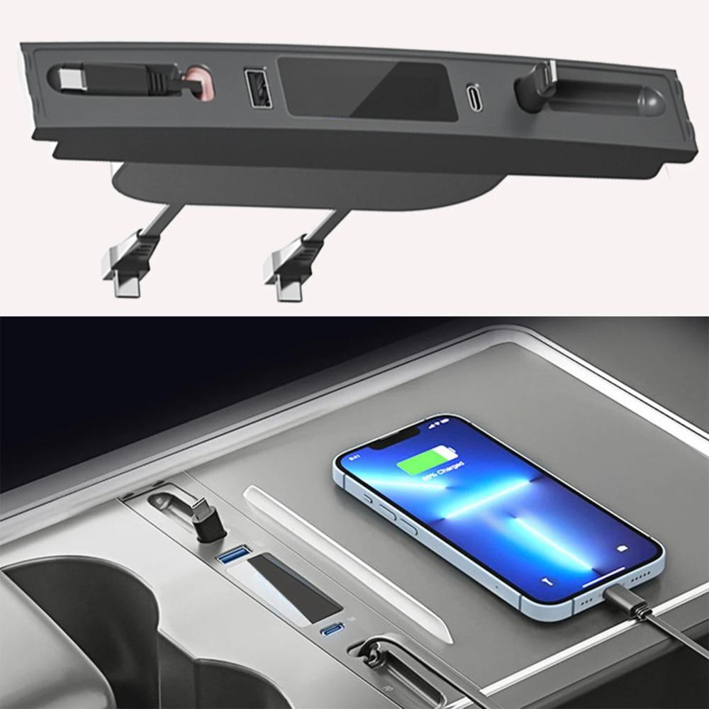 Car Charger for Tesla Model Quick Charger USB Central Control Expansion Dock Intelligent Docking Station Car Adapter Powered Splitter Extension Type C