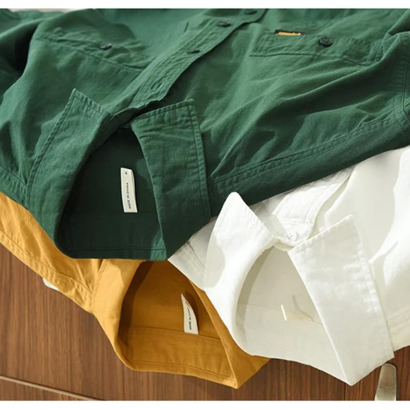 Рубашки-карго в японском стиле для мужчин, летняя рубашка с коротким рукавом, 100% чистый хлопок, повседневные свободные мужские топы, новая модная рубашка с двумя карманами для молодежи